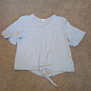 Sky Blue Women's Blouse with Tie-Front